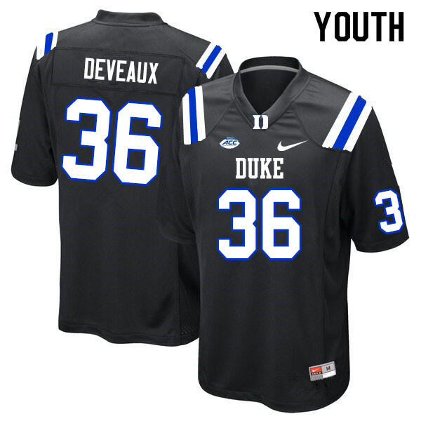 Youth #36 Elijah Deveaux Duke Blue Devils College Football Jerseys Sale-Black - Click Image to Close